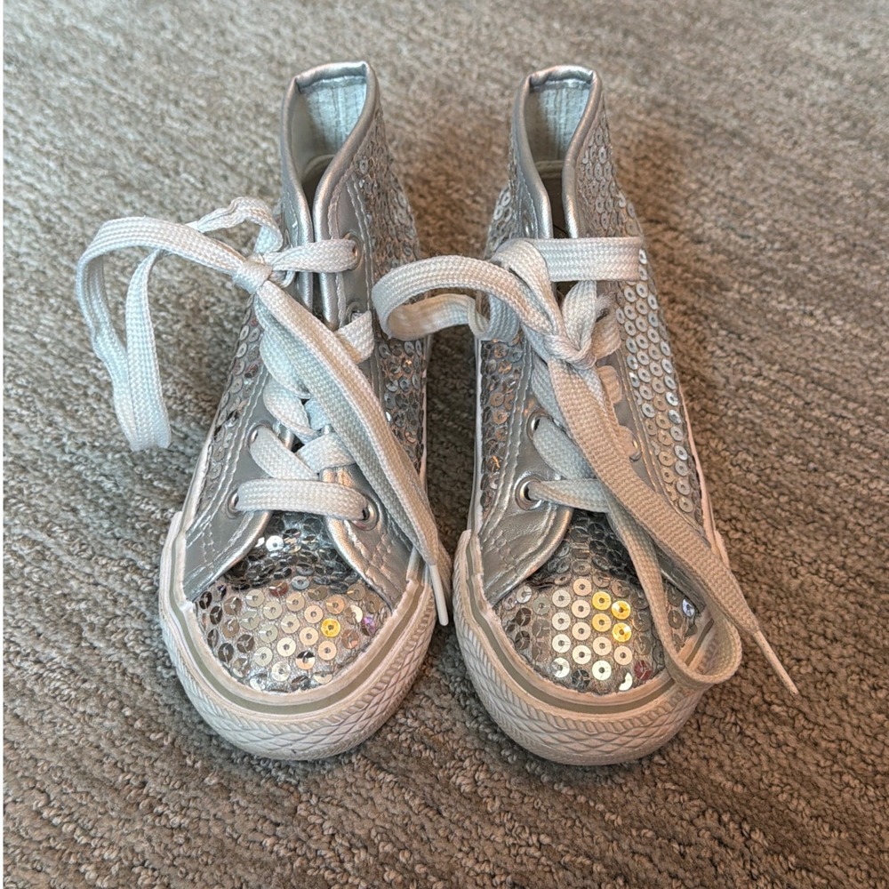 Weissman Silver Sequin High Top Dance Sneakers Kids Size 8 W320